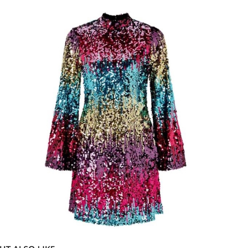 Miss Selfridge Ombre Sequin High Neck Mini Dress, size 8, worn once